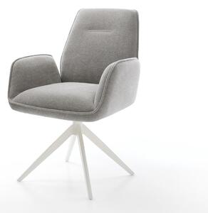 DELIFE Jídelní židle Zoa-Flex strukturovaná látka Měkký šedá křížová podnož široká bílá 360° otočný houpací funkce taštičkové pružiny