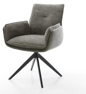 DELIFE Jídelní židle Nela-Flex bouclé měkký tmavě béžová křížová podnož široká černá 360° otočná houpací funkce