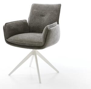 DELIFE Jídelní židle Nela-Flex bouclé měkký tmavě béžová křížová podnož široká bílá 360° otočná houpací funkce