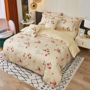 3 dílné povlečení Krepové polycotton Strawberry béžové 200x140cm+90x70cm TiaHome
