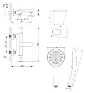 Kielle Oudee Termostatická vanová baterie se setem, EcoSpare, černá mat 10302SNT84