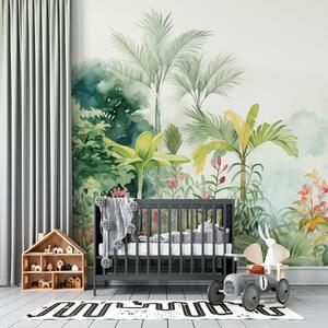 Fototapety Džungle les, akvarel, palmy, květinové, jemné barvy, Fototapety příroda, w01785 : uwalls.cz