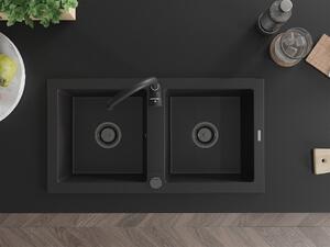 MEXEN/S - Mario granitový dřez 2-bowly 820 x 436 mm, černý, černý sifon 6504822000-77-B