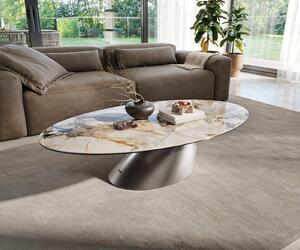 DELIFE Konferenční stolek Edge oválný 135×80 cm keramika Patagonia leštěná Conis nerezová ocel broušená
