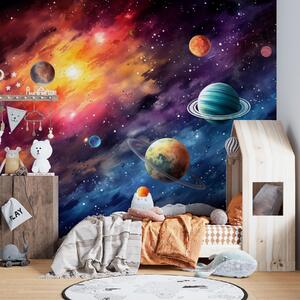 Fototapety Vesmír s planetami a hvězdami, akvarel, kosmický, Fototapety space, w01798 : uwalls.cz