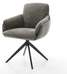 DELIFE Jídelní židle Luan-Flex s područkami bouclé měkký tmavě béžová křížová podnož široká černá 360° otočná houpací funkce