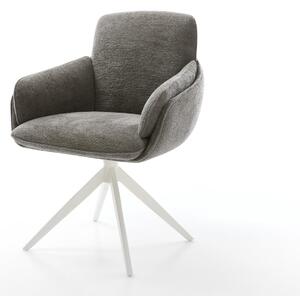 DELIFE Jídelní židle Luan-Flex s područkami bouclé měkký tmavě béžová křížová podnož široká bílá 360° otočná houpací funkce