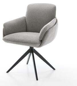 DELIFE Jídelní židle Luan-Flex s područkami strukturovaná látka měkká šedá křížová podnož široká černá otočná 360° houpací funkce