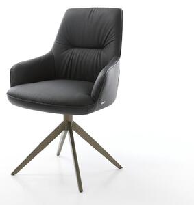 DELIFE Jídelní židle Zelia-Flex s područkami pravá kůže černá křížová podnož široká titanová barva 360° otočná houpací funkce taštičkové pružiny