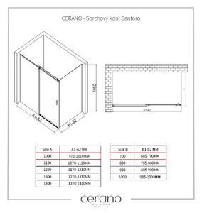 CERANO - Sprchový kout Santoro L/P - černá matná, transparentní sklo - 100x70 cm - posuvný