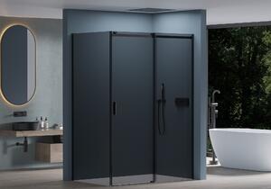 Cerano Santoro, sprchový kout s posuvnými dveřmi 140(dveře) x 80(stěna) x 195 cm, 6mm šedé sklo, černý profil, CER-CER-425497