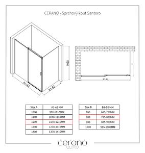 CERANO - Sprchový kout Santoro L/P - černá matná, grafitové sklo - 120x80 cm - posuvný