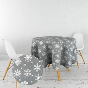 Ervi bavlněný ubrus na stůl kulatý - sněhové vločky na šedém