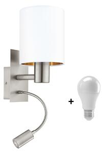 Eglo 96484 PASTERI white + copper - Nástěnná lampička se čtecí bodovkou + Dárek LED žárovka (Bílo-měděná lampa na zeď s LED bodovkou na čtení na husím krku, dva vypínače)
