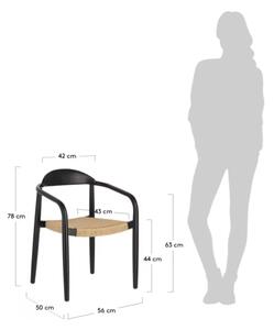 Černá dřevěná jídelní židle Kave Home Nina s béžovým výpletem