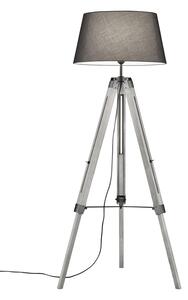 Trio Leuchten R40991011 TRIPOD - Elegantní stojací lampa na trojnožce, šedá (Moderní stojací svítidlo s textilním stínidlem a dřevěnou trojnožkou)