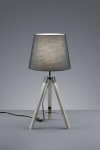 Trio Leuchten R50991011 TRIPOD - Elegantní stolní lampa na trojnožce, šedá (Moderní šedé stolní svítidlo s textilním stínidlem a dřevěnou trojnožkou)