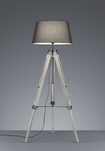 Trio Leuchten R40991011 TRIPOD - Elegantní stojací lampa na trojnožce, šedá (Moderní stojací svítidlo s textilním stínidlem a dřevěnou trojnožkou)