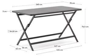 Černý hliníkový zahradní skládací stůl Kave Home Torreta 140 x 70 cm