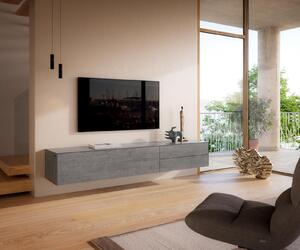 DELIFE TV stolek Cuor 220 cm keramika beton šedá 1 výklopná dvířka 2 zásuvky závěsný