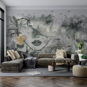 Fototapety Grunge deštný prales a silueta dívčí tváře, Fototapety moderní, w01916 : uwalls.cz