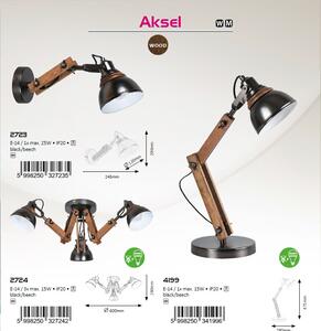 Rabalux 2723 AKSEL - Nástěnná industriální lampa s dřevěnou monturou (Naklápěcí nástěnná lampa, dřevo + černé stínidlo, bez vypínače)
