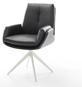 DELIFE Jídelní židle Clea-Flex pravá kůže černá křížová podnož široká bílá 360° otočná houpací funkce