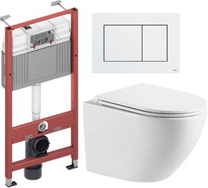 Sada podomítkový WC modul Tece Base 9400407, WC mísa se sedátkem s pomalým sklápěním Omnires Ottawa OTTAWAMWBP, 9.240.400