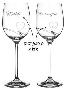 Dekorant Sklenice na víno k narozeninám Romance s kamínky Swarovski VŠECHNO NEJLEPŠÍ