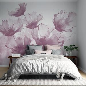 Fototapety Jemné růžové květy s jemnými, rozmazanými okvětními lístky a akvarelovými skvrnami na světlém, Fototapety květiny, w08376v2 : uwalls.cz