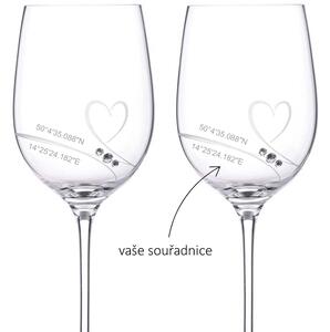 Dekorant Sklenice na víno Romance s kamínky Swarovski SOUŘADNICE LÁSKY