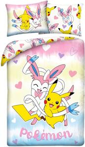 Ložní povlečení z mikrovlákna Pokémoni - motiv Pikachu a Sylveon - 70x90 cm + 140x200 cm