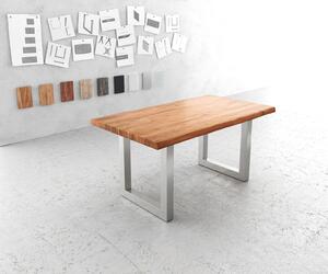 DELIFE Jídelní stůl Edge 160x90 cm XL akácie přírodní nerezová ocel široký Live-Edge