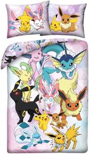 Ložní povlečení z mikrovlákna Pokémoni - motiv Pikachu a Eeveelutions - 70x90 cm + 140x200 cm