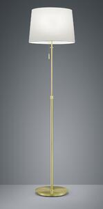 Trio Leuchten 409100308 LYON - Stojací moderní mosazná lampa s tahovým vypínačem a bílým textilním stínidlem, výška 138-180cm, 3 x E27 (Moderní lampa výškově nastavitelná s tahovým vypínačem)
