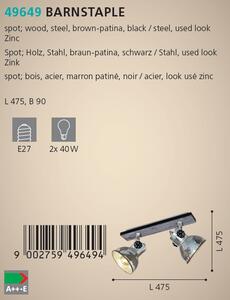 Eglo 49649 BARNSTAPLE - Stropní industriální bodovka 2 x E27 (Industriální náklopné bodové svítidlo na strop)