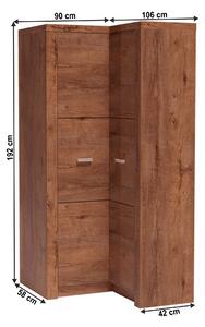 Rohová vysoká skříň ze světlého jasanu s výraznou reliéfní kresbou typ 14 TK210
