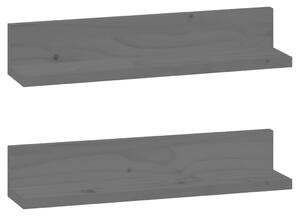 Nástěnné police 2 ks šedé 50x11x9 cm masivní borové dřevo