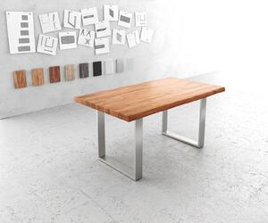 DELIFE Jídelní stůl Edge 160x90 cm XL akácie přírodní nerezová ocel úzký Live-Edge