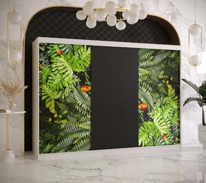 Šatní skříň Abi Paproc Barva korpusu: Bílá, Rozměry: 250 cm, Dveře: Paproc - kapradina + černá