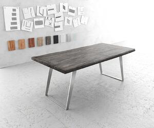 DELIFE Jídelní stůl Edge 200x100 cm XL akácie platinová nerezová ocel stříbrná šikmý Live-Edge