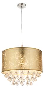 Globo 15187H3 AMY - Závěsný textilní lustr ve zlaté barvě s ověsky 1 x E27 (Textilní svítidlo na lanku s krystalky)
