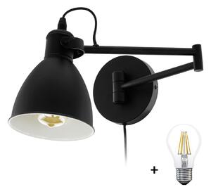 Eglo 97886 SAN PERI - Nástěnné svítidlo na otočném rameni s kabelem do zásuvky + Dárek LED žárovka (Černé nástěnné svítidlo na kloubu s vypínačem na kabelu)