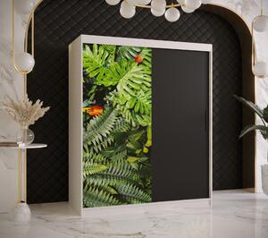 Šatní skříň Abi Paproc Barva korpusu: Bílá, Rozměry: 150 cm, Dveře: Paproc - kapradina + černá