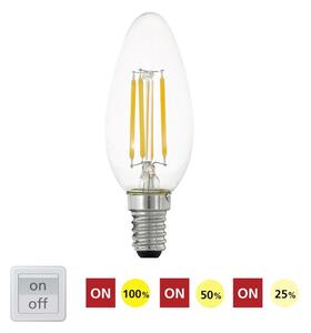 Eglo 110182 BULB C35 - Vypínačem stmívatelná LED žárovka E14, 4,5W, 2700K, crystal retro, 470lm, svíčka (LED žárovka krokově stmívatelná 100%, 50%, 25%)