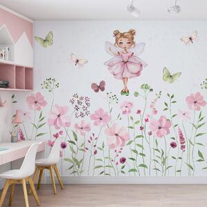 Fototapety Víla mezi květinami a motýly, Fototapety dětské, Fototapety pro dívku, w01460 : uwalls.cz