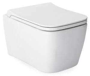 Cerano Quartz, závěsná WC mísa Rimless 49x36 cm + toaletní sedátko s pomalým zavíráním, bílá lesklá, CER-CER-425590