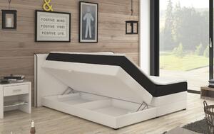 Manželská postel 180x200 cm v bílé a černé barvě s matracemi a úložným prostorem KN730
