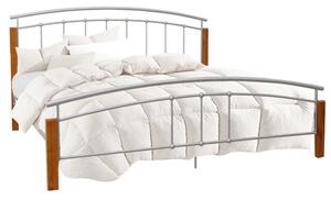 Manželská postel, dřevo přírodní/stříbrný kov, 140x200, MIRELA