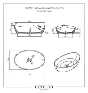 CERANO - Umyvadlo na desku z litého mramoru Gaia - bílá matná - 55,5x35 cm